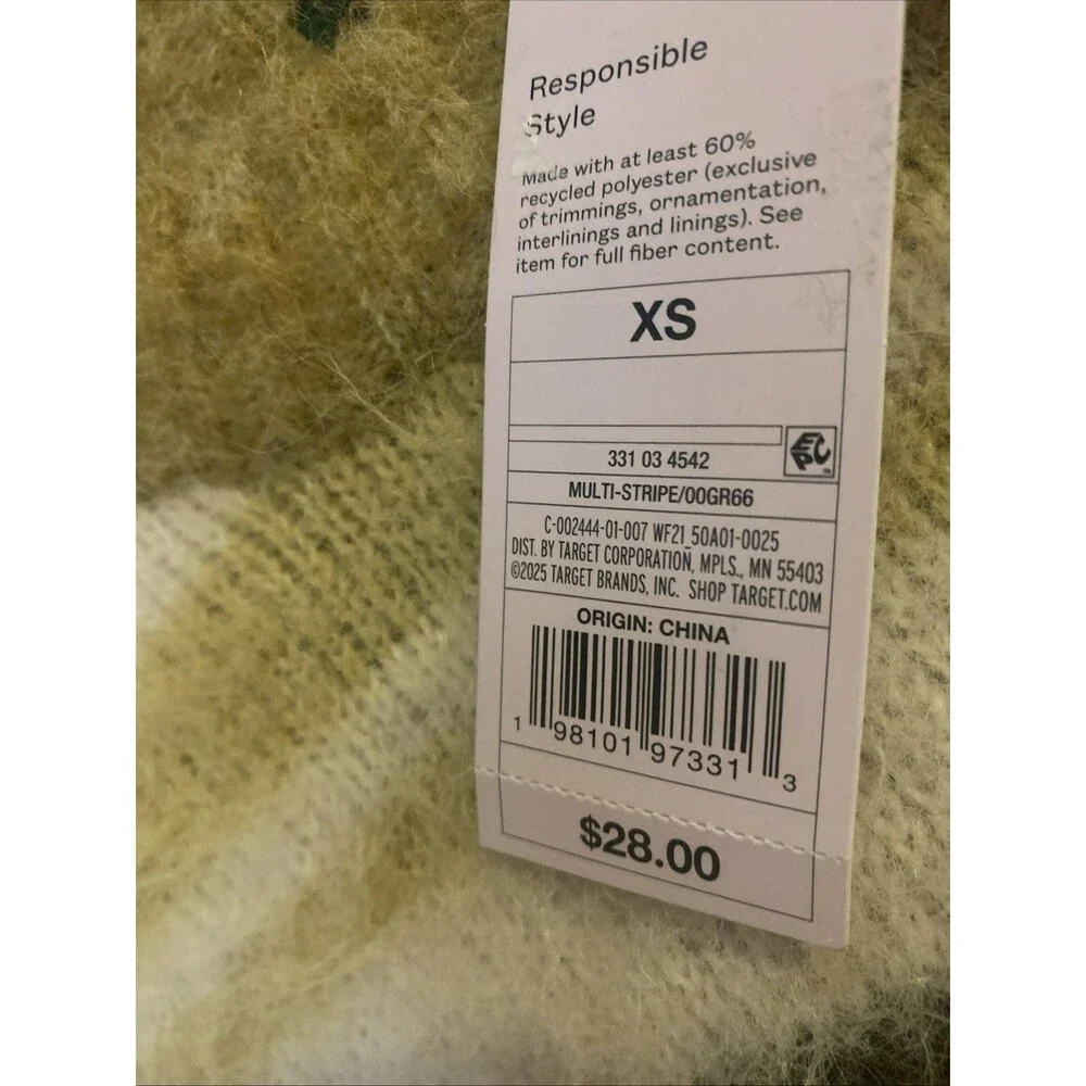 Women's Oversized Crewneck Pullover Holiday Sweater - Wild Fable Striped XS NWT